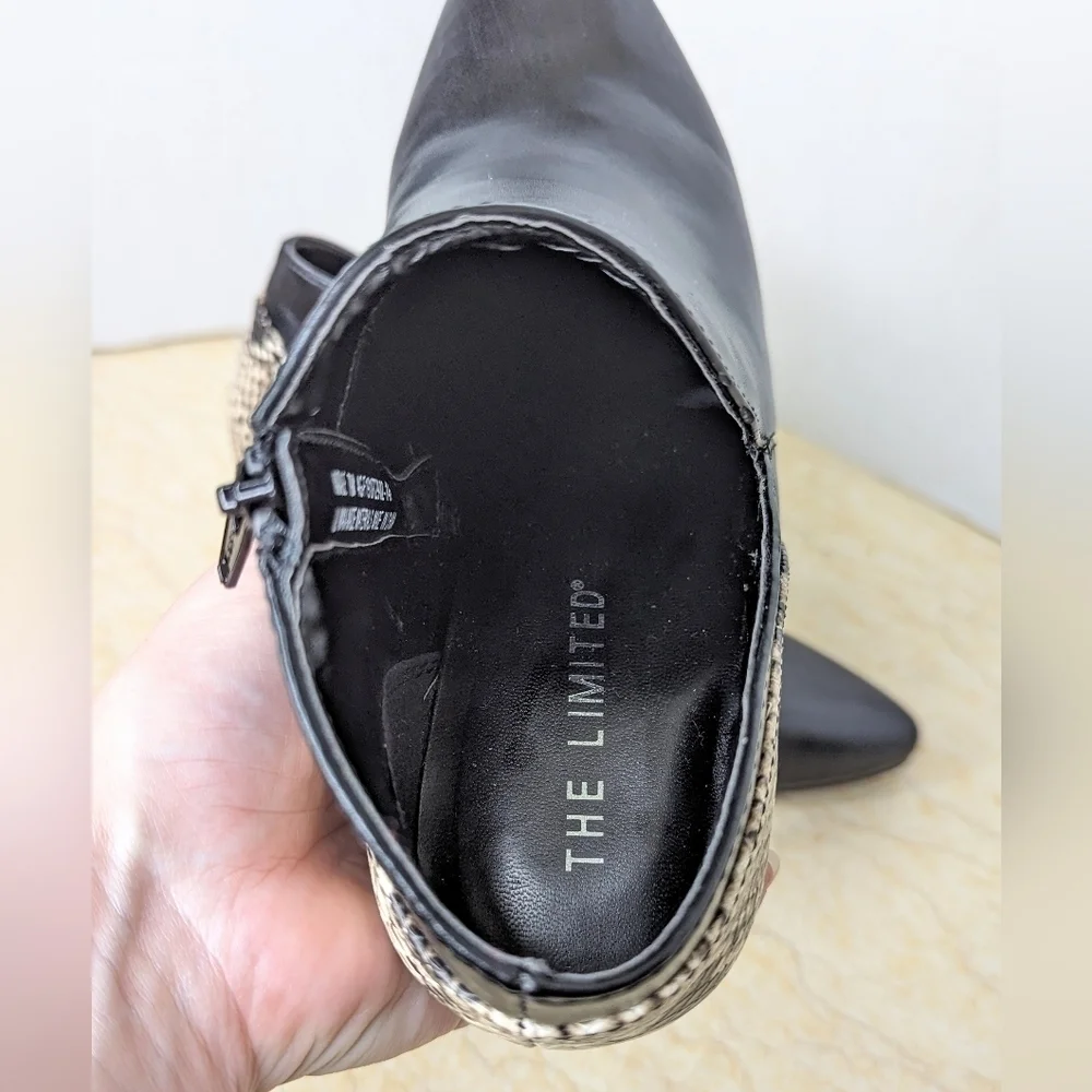 The Limited Nadalie Bootie Black Faux Snakeskin Open Side Pointed Toe Heeled - Picture 9 of 13